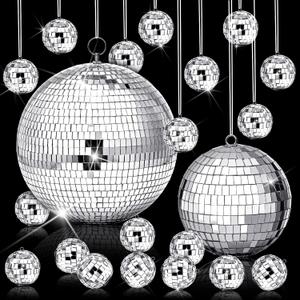 17 Pcs Disco Ball Decor: Mini Large Assorted Size Hanging Mirror Disco Ball Sets - Silver Party Ornaments for Stage Club Prom Props 70s Weddings Dance Music Birthday(8, 6, 1.2 Inch)