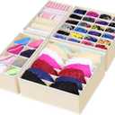 Simple Houseware 4-Pack Drawer Organizer Set - Closet Dividers for Underwear, Socks, Bras, Scarves, Ties - Foldable Non-Woven Storage Boxes, Beige (4 Pack - (6/7/8/24 Compartments))