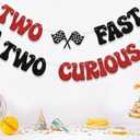 Two Fast Two Curious Banner, Boy 2nd Birthday for Racing Second Party Decorations, Baby Shower Race Car Let's Go Racing Party Supplies, Black Red Glitter