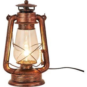 NOXARTE Rustic Lantern Table Lamp Plug-in Old Fashioned Night Light Perfect for Bedroom Living Room H15 Inch x W7 Inch