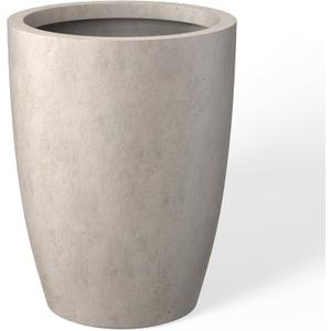 Kante 18.1" H Tall Round Concrete Planter for Outdoor Indoor, Modern Decorative Plant Pots with Drainage Hole & Rubber Plug for Home & Garden Weathered Concrete