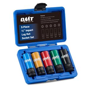 Orion Motor Tech 1/2" Drive Lug Nut Socket Set, Metric 17 19 21 mm & SAE 13/16 7/8 in. Wheel Socket Set, 5pc Impact Lug Nut Socket Set, Thin Wall Lug Nut Sockets with Colored Protective Covers
