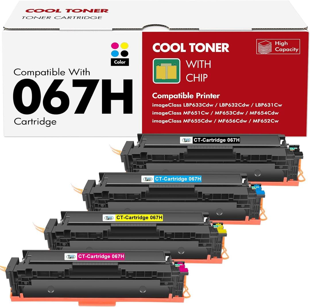 067H 067 Toner Cartridge Set MF654CDW Compatible for Canon 067 067H Color ImageCLASS MF656CDW MF650C LBP632CDW MF655CDW MF653CDW LBP633CDW LBP630C MF652Cdw MF651Cw Printer 4 Pack High Yield Ink