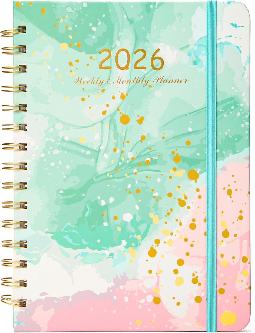2026 Planner, Weekly and Monthly Calendar Planner for Women, Jan 2026 - Dec 2026, Hardcover Planning Agenda book, Spiral Bound, Inner Pocket, 6.3" x 8.5"