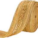 MAYJOYDIY 5 Yards Gold Metallic Jacquard Trim, 1-5/8inch Wide Indian Gimp Braid Emobridered Double Sided with Woven Golden Threads for Curtains, Lampshade, Sofa DIY Sewing and Crafting