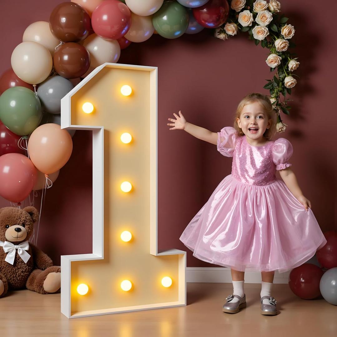 imprsv 3FT Marquee Light Up Numbers for 1st 21st Birthday Decorations Anniversary Party Decor, Mosaic Numbers for Balloons Number 1, Marquee Letters, Pre-Cut Foam Board Kit