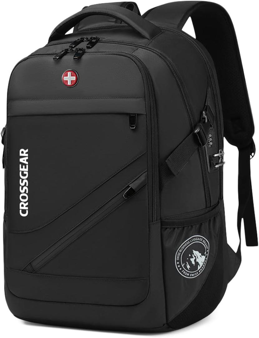 CROSSGEAR 17.3'' Laptop Backpack for Men Women with Anti-Theft Lock, Backpack for Travel with USB-A & USB-C Port, Water-Resistant Business Computer Backpack for Men Work College,Black