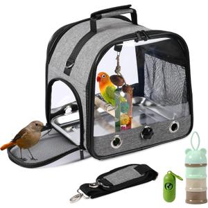 SUERTREE Bird Carrier Bag Bird Travel Cage with Stand, Small Bird Carrier for Parrot, Portable Bird Carrier Travel Bag, Pet Transparent Breathable Travel Cage