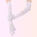Lace Gloves, Bridal Floral Lace Gloves for Women - Tea Party, 1920s Costumes, Prom, Masquerade - One Pair, Length 21.3inch (White)