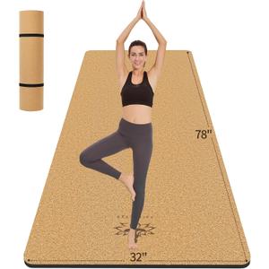 Hatha Yoga Extra Large Natural Cork Yoga Mat - 78" x 32" or 72" x 48", 1/2" Extra Thick Non-slip TPE Exercise Mat, Anti-tear Pilates Mat for Home, Gym, Hot Yoga, Stretching, Fitness & Workouts