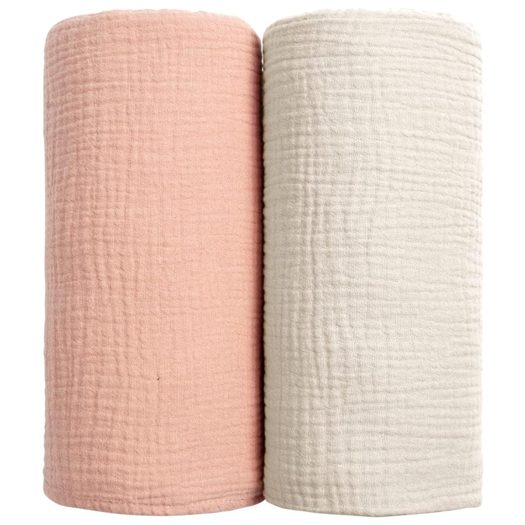 lulumoon Muslin Swaddle Blanket Baby - Cotton Swaddling Blanket Soft Baby Receiving Blankets Neutral 2Pack(Peach)