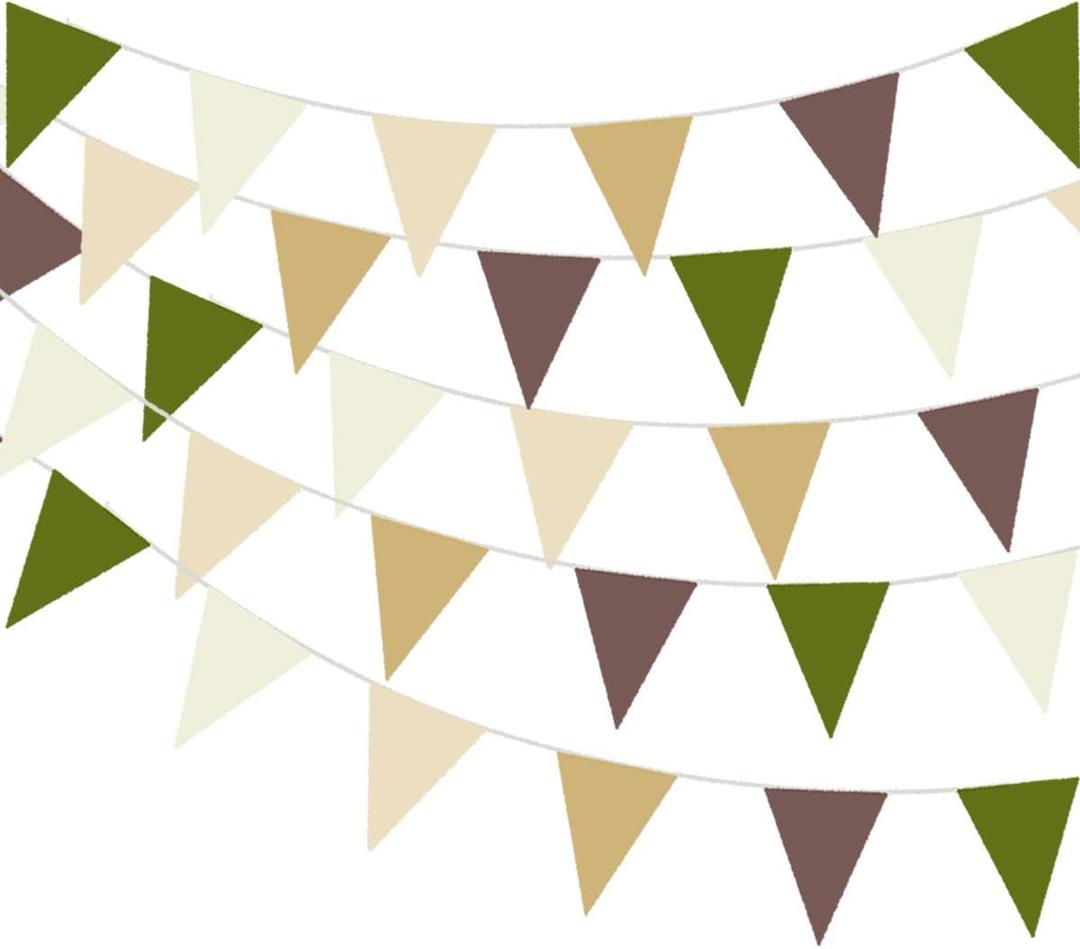 32Meters 105ft Brown Olive Green Party Bunting Banner Cream Ivory Beige Fabric Pennant Champagne Khaki Triangle Flags, Neutral Decorations for Boho Tan Rustic Birthday Baby Shower Wedding Decor