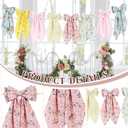 Spring Floral Bow Garland, Pink Gingham Fabric Bow Banner, Vintage Spring Flower Bows Hanging Garland for Mantel Wall Decor, Garden Floral Baby Shower, Birthday, Wedding, Flower Tea Party Decorations