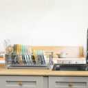 Simple Houseware Dish Drying Rack with Drainboard, Utensil Holder & Mug Hooks, Silver Metal Kitchen Counter Organizer