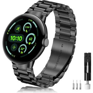Yeahxing Metal Band for Pixel-Watch 3 45mm 41mm - Stainless Steel Bands for Google Pixel Watch 4/3/2/1 2025, Adjustable Wristband for Men Women (Black)
