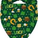 St. Patricks Day Dog Bandana, Lucky Shamrock Clover Triangle Scarf for Small and Medium Dogs, Green Holiday Party Puppy Kerchief Pet Accessory