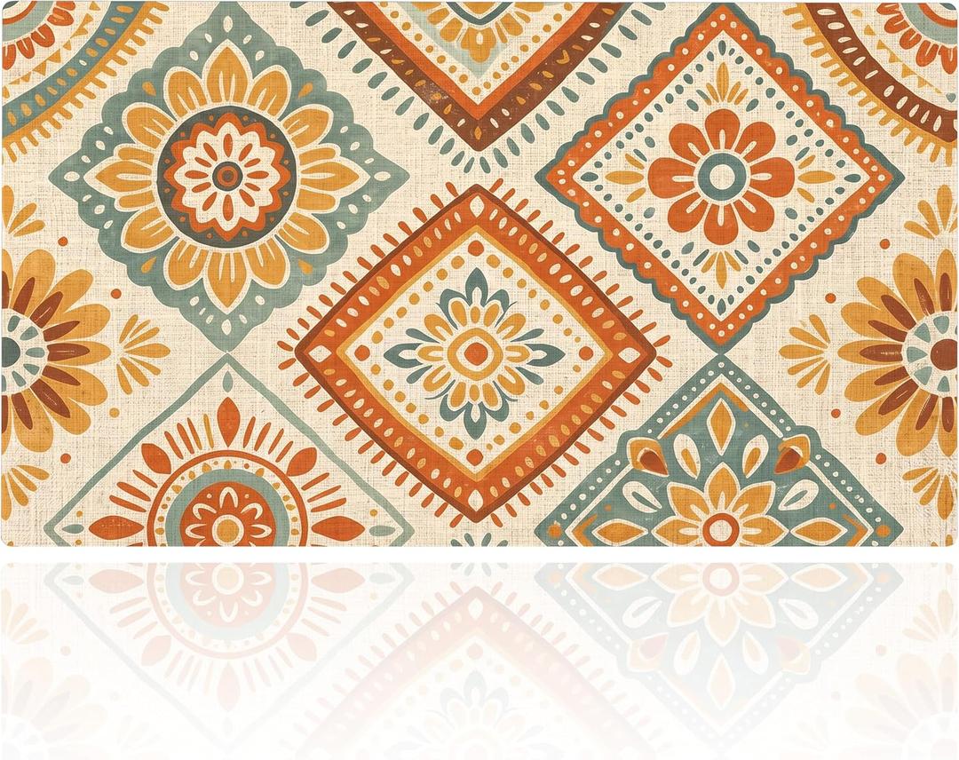Boho Floral Geometric Doormat, Non-Slip Front Door Mat for Entryway, 30x17 inch
