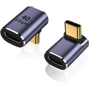 AreMe 90 Degree USB-C Male to Female Adapter, 2 Pack Right Angle 100W Type-C Adapter Extender for Steam Deck, ROG Ally, Switch, Notebook Computers, Tablet and Mobile Phones (Metallic Purple)