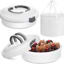 Vesici Set of 3 12'' Round Pie Holder Insulated Thermal Casserole Carriers for Hot or Cold Food 2 Pcs Plastic Cake Container with Lid Handle Portable Cake Carriers for Transport Cupcake Pie Pastry