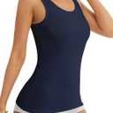 5 Pack Tank Tops for Women Cotton Undershirts Slim Fit Scoop Neck Basic Tanks Sleeveless Wide Strap Layering Top (Large)
