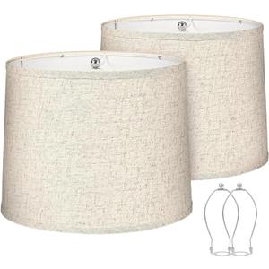 Lamp Shades Set of 2 – 𝟏𝟏.𝟔” 𝐓𝐨𝐩 𝐱 𝟏𝟐.𝟔” 𝐁𝐨𝐭𝐭𝐨𝐦 𝐱 𝟗.𝟖” 𝐇𝐢𝐠𝐡 Fits Harp-Style Bedside & Floor Lamp shades – 𝐃𝐫𝐮𝐦 𝐒𝐡𝐚𝐩𝐞 Easy Assembly (Ships Rolled Flat) (Beige, Medium)