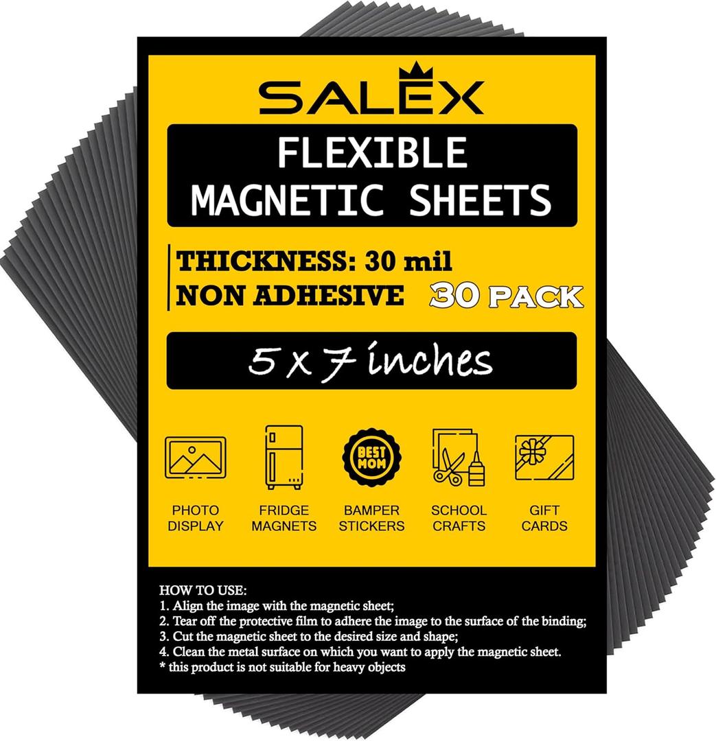 Magnetic Sheets 5" x 7" Non Adhesive 30 mil 30 Pack for Dies Storage - Flexible Blank Magnet Sheet 5x7 Inches Set for Crafts, DIY, Sign Making, to Make Dots, Square Magnets, Circles, Strips, Tape