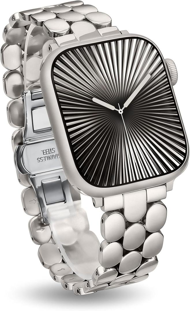 Moolia Stainless Steel Bracelet Compatible with Apple Watch Band 42/41/40/38/46/45/44/49mm Designer Elegant Metal Women Replacement Bracelet for iWatch Series 11 10 9 8 7 6 5 4 3 2 1 SE/Ultra1/2/3 (Starlight)