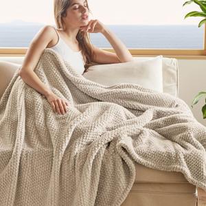 Bedsure Throw Blanket for Couch Bedding, Super Soft Cozy Birthday Gifts for Mother Women, Cute Fleece Fluffy Throw Gift for Girls, Beige, 50x60 Inches