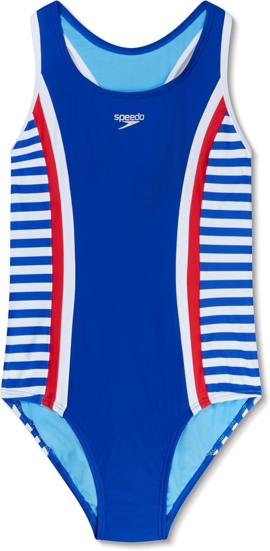 Speedo Girls Printed Sport Splice (16, Side Splice Mariner Stripe)