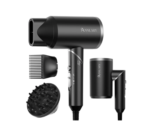 Annlary Foldable Hair dryer with Diffuser Black