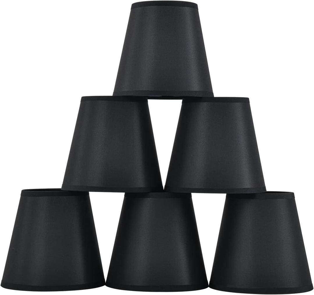 Set of 6 Clip-on Mini Chandelier Lamp Shades,3.5" x 5.1" x 5.5",Small Barrel,Handmade,Traditional Decorative,Natural Linen Lamp Shade,Modern European Style Bell Shade (Black)