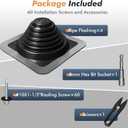 #3 Metal Roof Vents Flashing, Roofing Boots Kit for Houses Fits Pipe Od 1/4" to 5-3/4", Epdm Flexible Roof Jacks for Roofing, Roofing Screws & Hex Socket and Scissors Included - 4 Pcs
