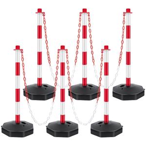 Delineator Post with Base, Traffic Delineator Posts, Traffic Safety Barrier with 5FT Plastic Chain, Traffic Safety Delineator Cones for Parking Lot, Construction Lot (6 Pack)