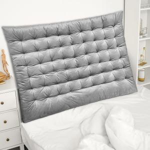 Threehoney College Dorm Headboard Twin XL Velvet Ultra Thick Cushion Tufted Headboard with Wall Hooks for College Dorm Room Bed Decor, 39.25" x 34" x 3.15"(Gray)