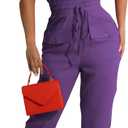 ZonJie Sexy Jumpsuits for Women Summer Plus Size Short Sleeve Party Rompers Dressy Club Wide Leg Long Pants (Small, 923purple)