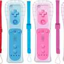 4 Packs Classic Remote Controller Compatible for Wii Wii U Console, Gamepad with Soft Silicone Sleeve and Wrist Strap (Red+Blue+Pink+Dark Blue)