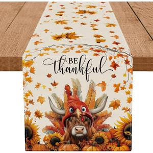 5 x Thanksgiving Table Runner Turkey Cow Table Runners Thankful Fall Kitchen Dining Table Decoration for Home Party Banquet Decor 13x36 Inch