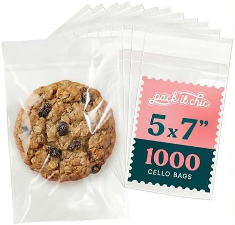 5" X 7" Self Sealing Cellophane Bags (1000 Pack) - Clear Cookie Bags With Seal for Baked Goods Packaging, Cookie Wrappers, Bakery Packaging, Bake Sale, Candy, Treats, Goodies, Gifts, Party Favors (Count Undetermined)