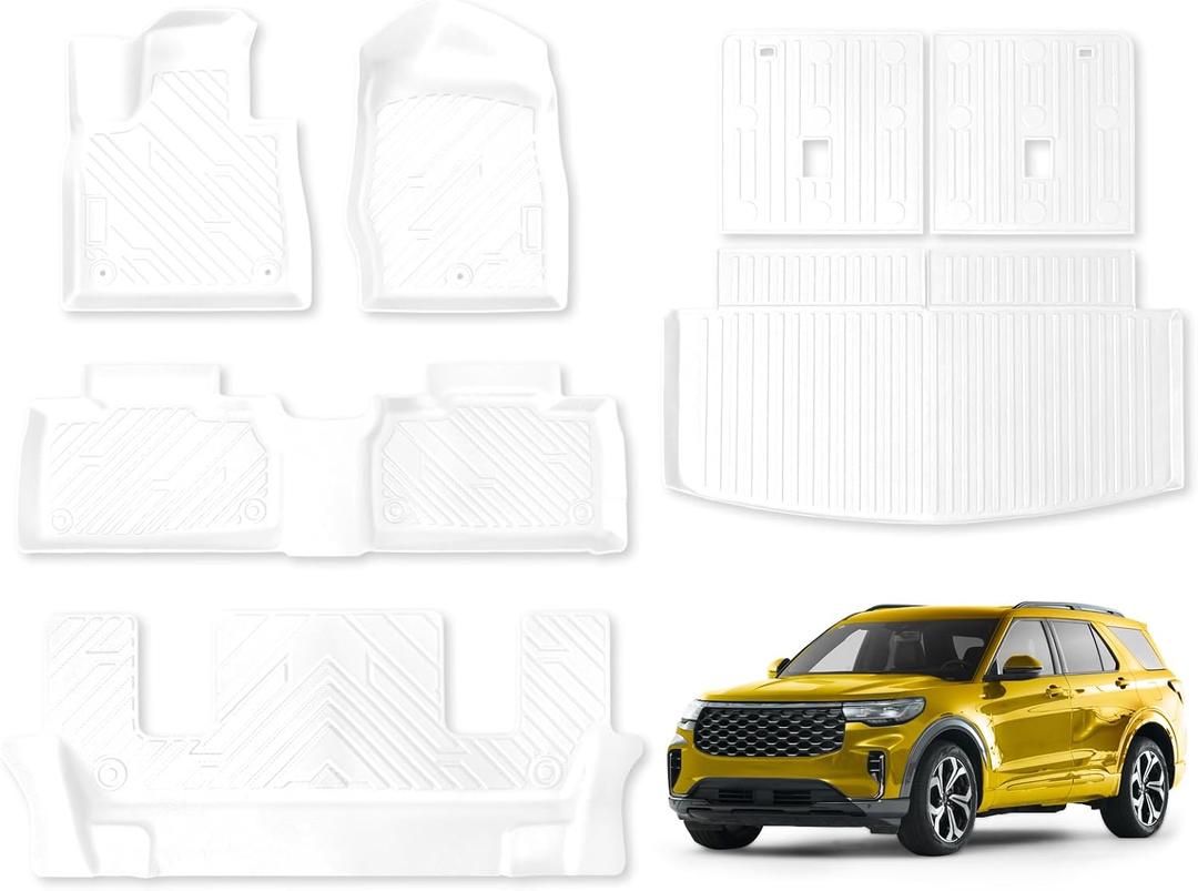 JUZISHU Floor Mats for Ford Explorer 6 Seater 2020-2024 Full Set All Weather Explorer Floor Mats for Ford Explorer Accessories 2024-2020