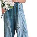 chouyatou Women Loose Adjustable Strap Denim Bib Overall Jeans Distressed Wide Leg Baggy Overalls Jumpsuit, 2XL