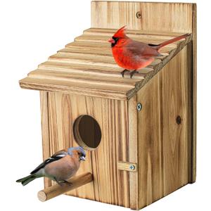 Wood Bird Houses for Outside with Pole Wooden Bird House for Finch Bluebird Cardinals Hanging Birdhouse Clearance Garden Country Cottages