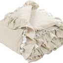 Lush Decor Ella Ruffle Lace Throw Blanket, 50" W x 60" L, Neutral - Coquette Throw Blankets for Bed - Couch Blanket - Ruffled Throw Blanket for Couch