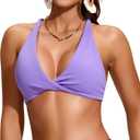 Soothfeel Bikini Tops for Women Push Up Padded Swim Top Twist Front Bathing Suit Criss Cross Back Tankini Swimsuit Top Only (M)