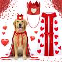 Hillban Valentine's Day Dog Costume Heart Crown and Cape Cover Set Dog Queen Valentines Outfit Heart Cape Hat for  Dogs and Pets (Large)