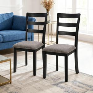 Dining Chairs Set of 2, Wooden Upholstered Kitchen Chairs with Solid Wood Legs & High Ladder Back, 275lbs Capacity, Comfortable Farmhouse Style Kitchen Accent Chairs for Dining Room, Black