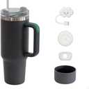 KISSKIND 40 oz Tumbler with Handle and Straw Lid Accessories, Straw Cover Cap, Silicone Spill Proof Stopper, Silicone Boot, Stainless Steel Water Bottle 40oz Insulated Cup, Ideal Gift for Women, Gray