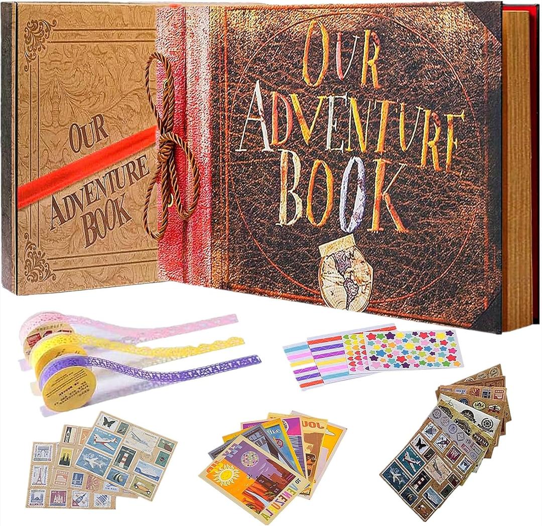 Our Adventure Book Handcrafted 11.92 x 7.62" Scrapbook, Color cover,Embossed Lettering, Inspired by 'Up', Ideal for Photos, Gift for Couples Anniversary, Weddings, Travelling, Birthday, Christmas (Classic)
