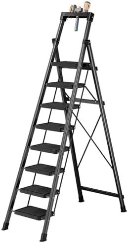 8 Step Ladder,Folding Step Stool with Tool Tray,Portable Sturdy Steel Ladder with Anti-Slip Pedal,Lightweight,Convenient Work Platform,Sturdy Carbon Steel Step Ladder for Adult,Garden,Garage
