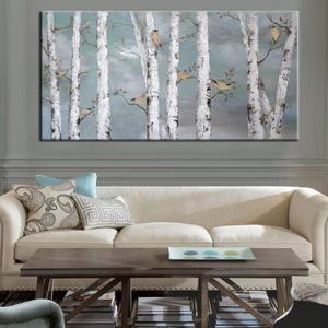 KDXAOBEI Gold Bird Birch Tree Landscape Forest Painting Wall Picture Canvas Wall Art For Living Room Bedroom Office Dcor 75x150cm(30x59in) with frame (59L" x 30W")