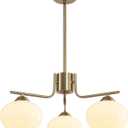 KCO Lighting Mid Century Modern Globe Pendant Light 3-Light Milk Glass Chandelier Gold Sputnik Chandelier Light Fixture Brushed Brass Pendant Lighting for Kitchen Island (3-Light)